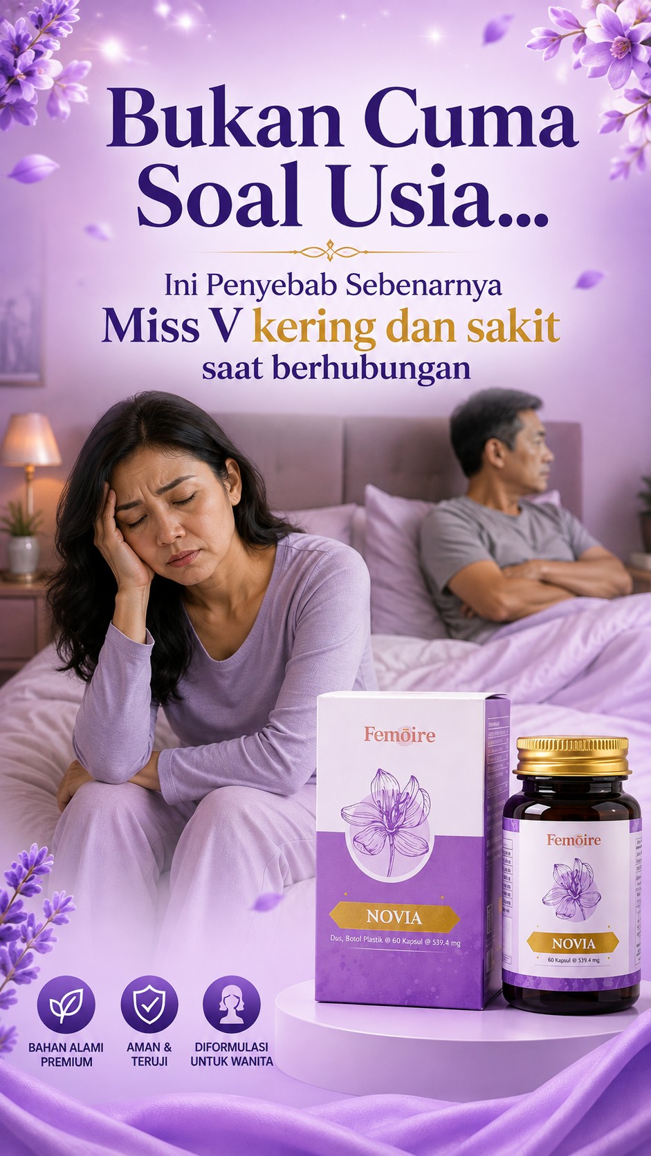 Bukan cuma soal usia, ini penyebab sebenarnya Miss V kering dan sakit saat berhubungan. Novia by Femoire — bahan alami premium, aman dan teruji, diformulasi untuk wanita.